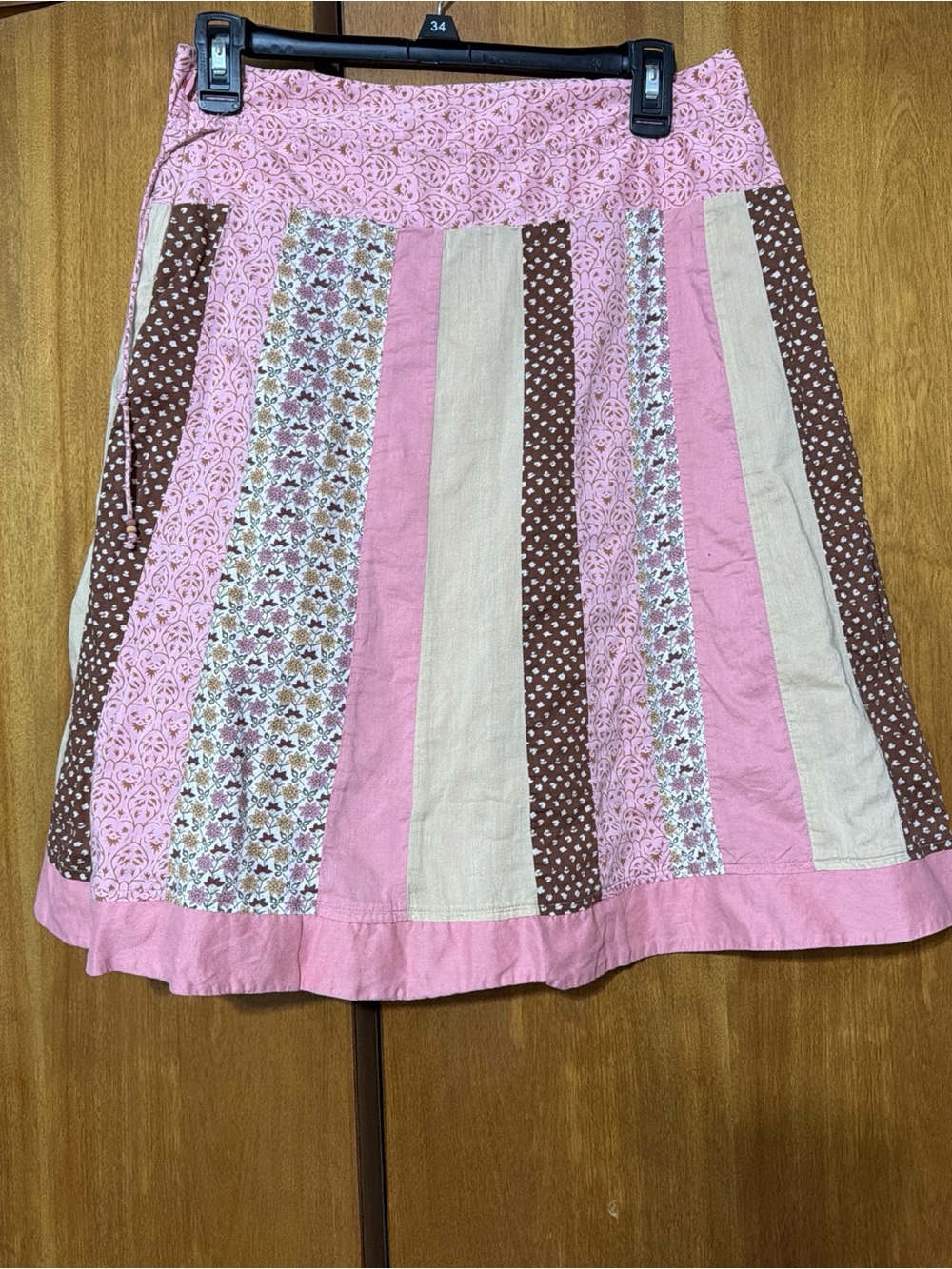 American Eagle Outfitters Pink and Brown Patchwork A-Line Skirt